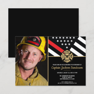 Fireman Thin Red Firefighter Photo Retirement Invitation