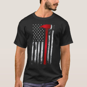 Fireman Thin Red Line American Flag Axe gift for F T-Shirt