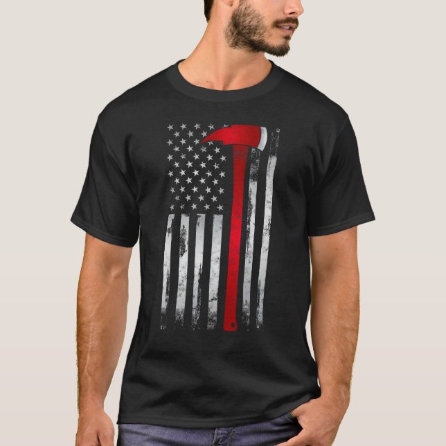 Fireman Thin Red Line American Flag Axe gift for F T-Shirt (Front)