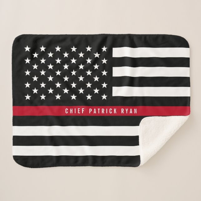 Fireman Thin Red Line American Flag Monogram Small Sherpa Blanket (Front (Horizontal))