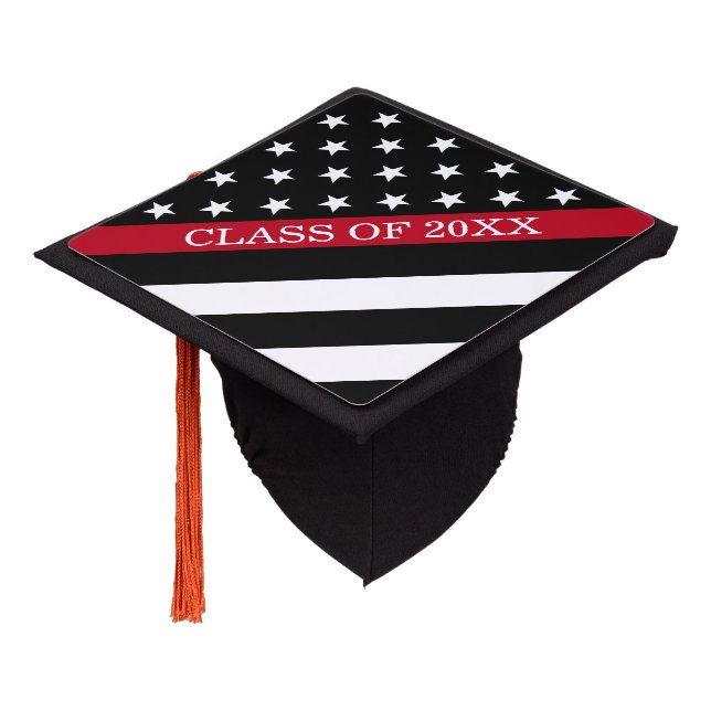 Fireman Thin Red Line Flag Graduation Cap Topper (Angled)