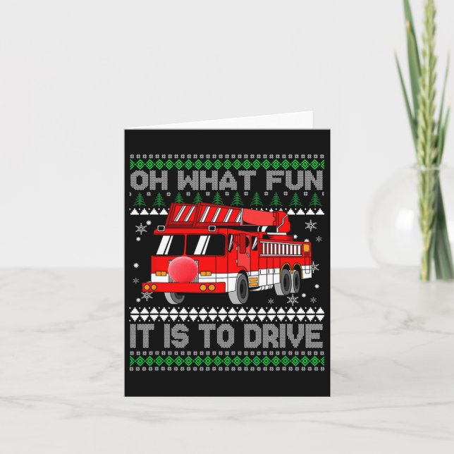 Fireman Ugly Christmas - Fire Truck  Card (Front)