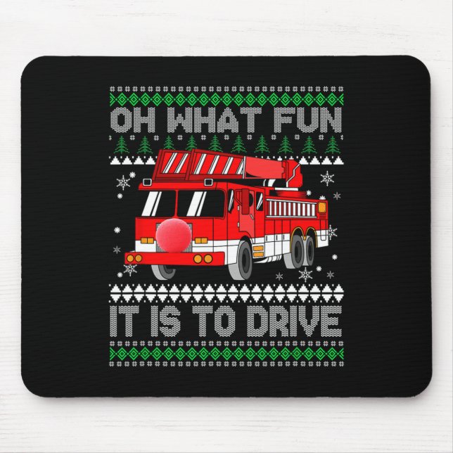 Fireman Ugly Christmas - Fire Truck  Mouse Pad (Front)