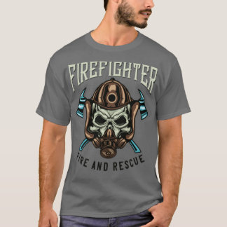 Fireman with cool helmet and design T-Shirt