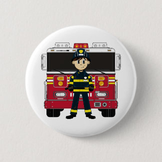 Fireman with Fire Engine Badge 2 Inch Round Button