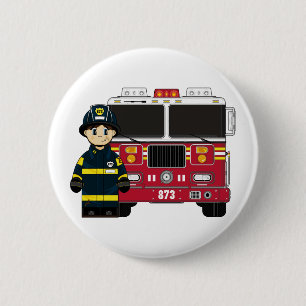 Fireman with Fire Engine Badge 2 Inch Round Button