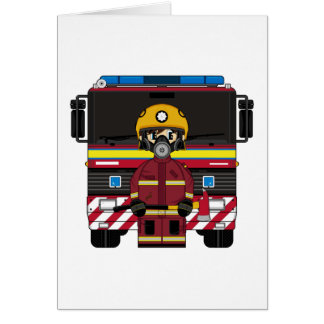 Fireman with Fire Engine Card