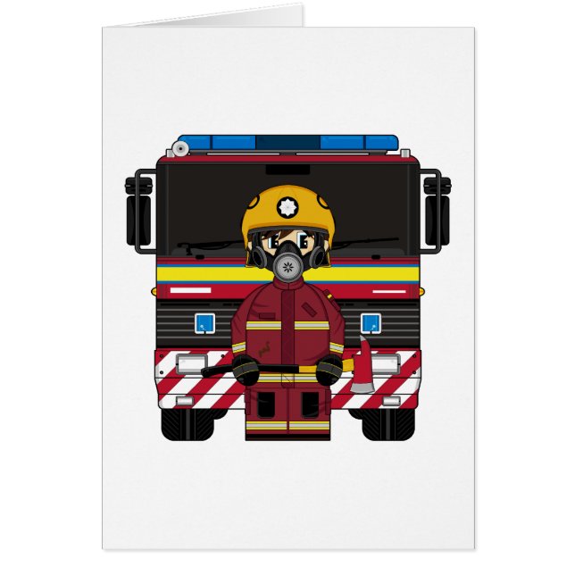 Fireman with Fire Engine Card (Front)
