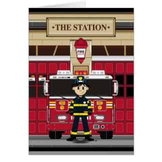 Fireman with Fire Engine Card
