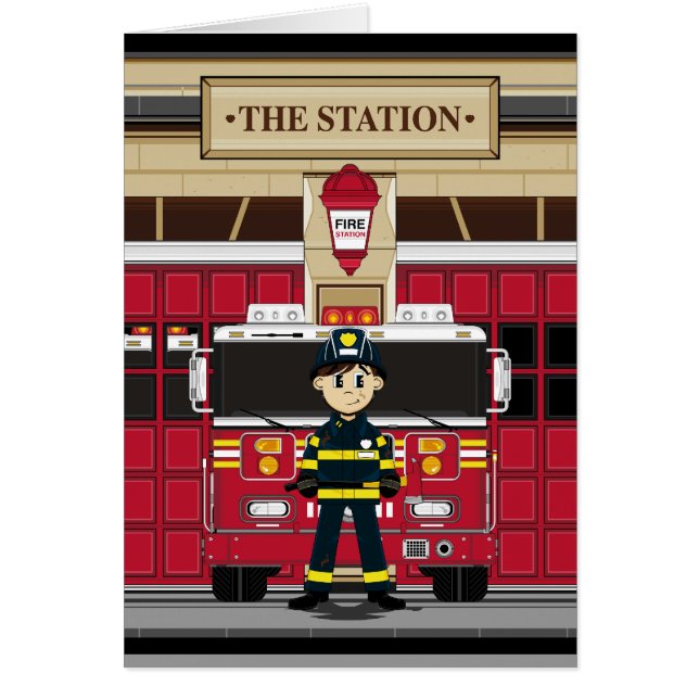 Fireman with Fire Engine Card (Front)