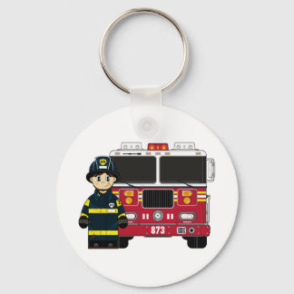 Fireman with Fire Engine Keychain