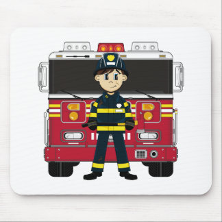 Fireman with Fire Engine Mousepad
