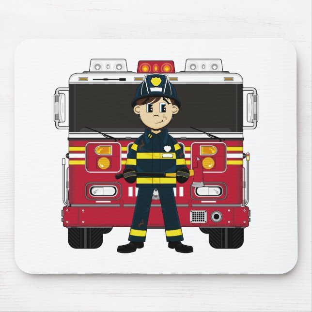 Fireman with Fire Engine Mousepad (Front)