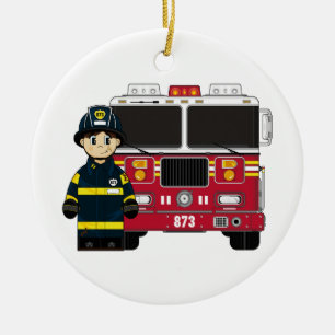 Fireman with Fire Engine Ornament