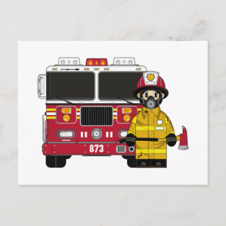 Fireman with Fire Engine Postcard