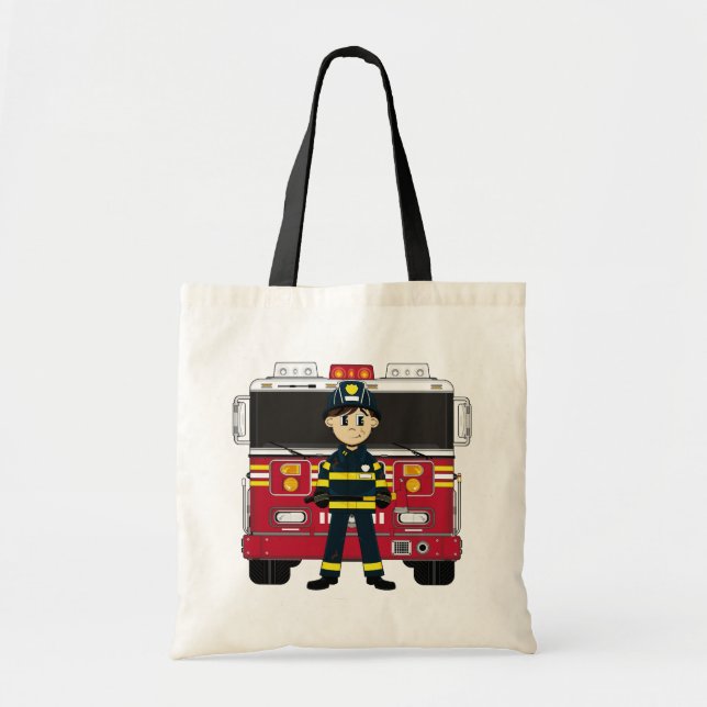 Fireman with Fire Engine Tote Bag (Front)