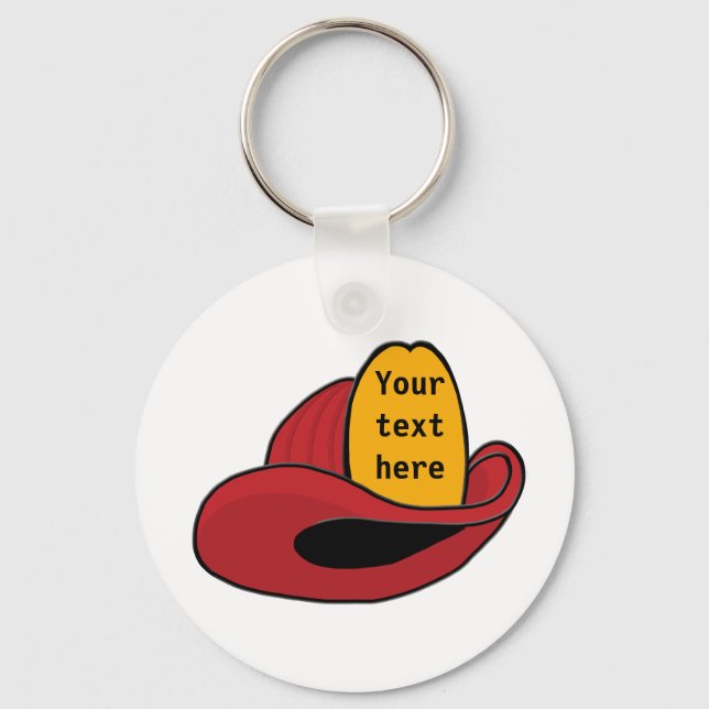 Fireman's Helmet Whimsical Cartoon Art Keychain (Front)