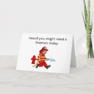 FIREMAN'S HELP WITH *60* CANDLES ON BIRTHDAY CAKE CARD
