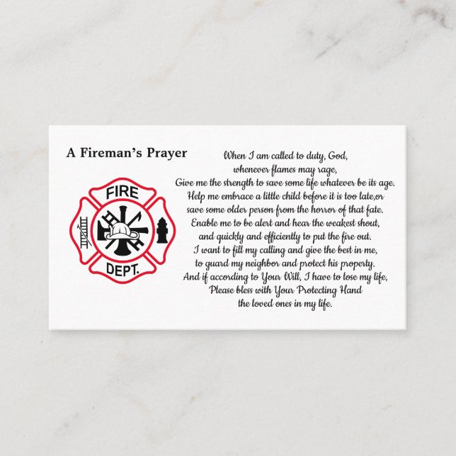 Fireman's Prayer Maltese Thin Red Line Firefighter Business Card (Front)