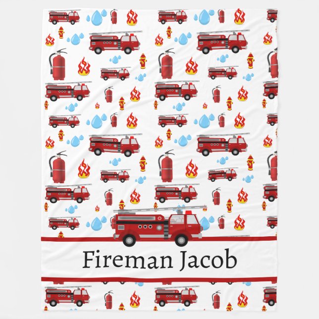 Firemen Fire Fighters Fireman Firetrucks Fleece Blanket (Front)