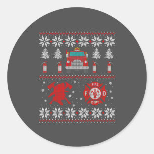Firemen Firefighter Christmas Ugly Xmas Sweater Classic Round Sticker