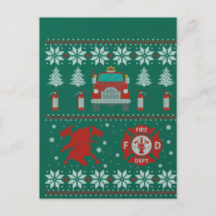 Firemen Firefighter Christmas Ugly Xmas Sweater Postcard