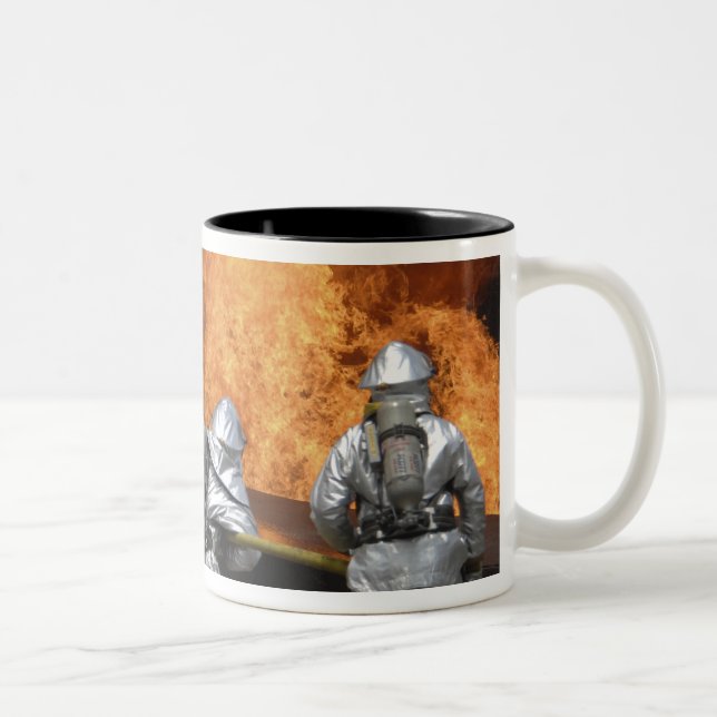 Firemen neutralize a fire Two-Tone coffee mug (Right)
