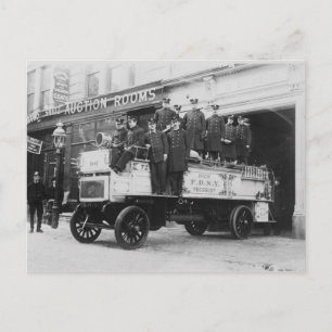 Firemen posed on fire engine, New York City Postcard
