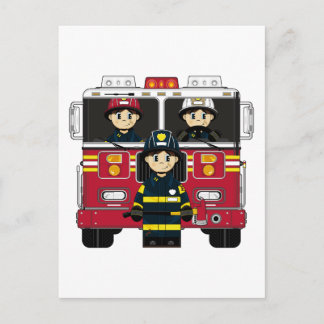 Firemen with Fire Engine Postcard