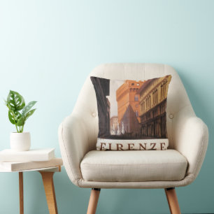 Firenze, Florence, Palazzo Vecchio, Vintage Italy Throw Pillow