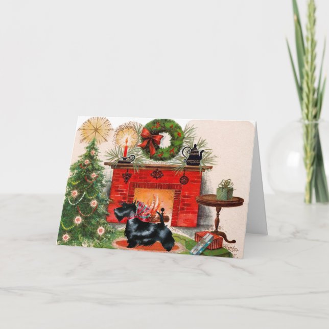 Fireplace and Scottish Terrier Christmas Card (Front)