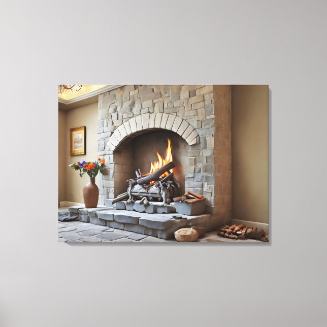 Fireplace at home canvas print (Front)