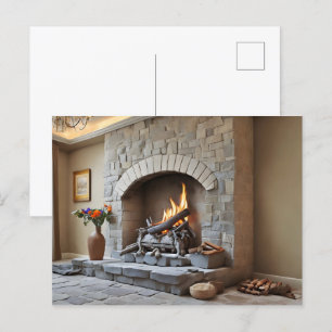 Fireplace at home postcard