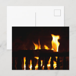 Fireplace at home postcard