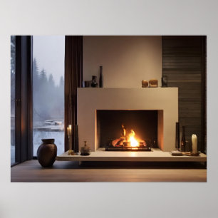 Fireplace at home poster