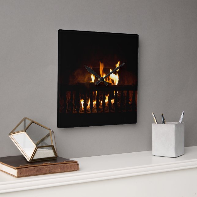 Fireplace at home square wall clock (Office)