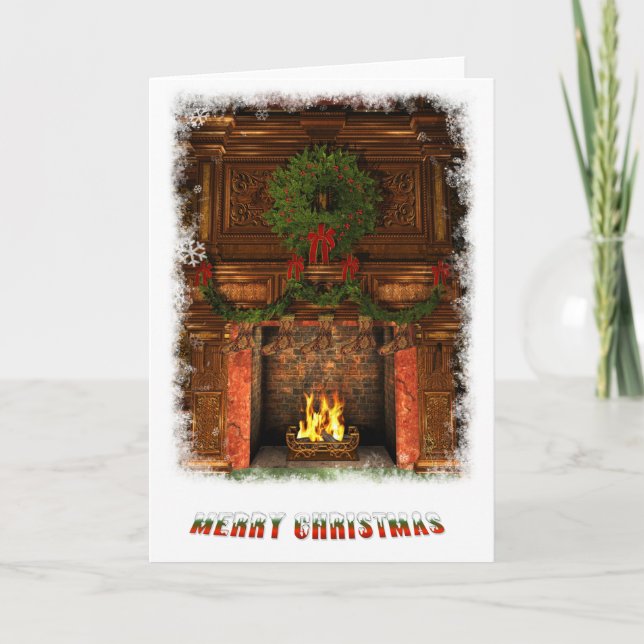 Fireplace decorated for Christmas Holiday Card (Front)