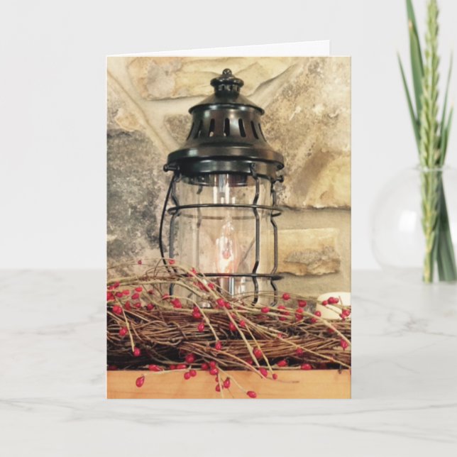 Fireplace Mantal Christmas Scene Holiday Card (Front)
