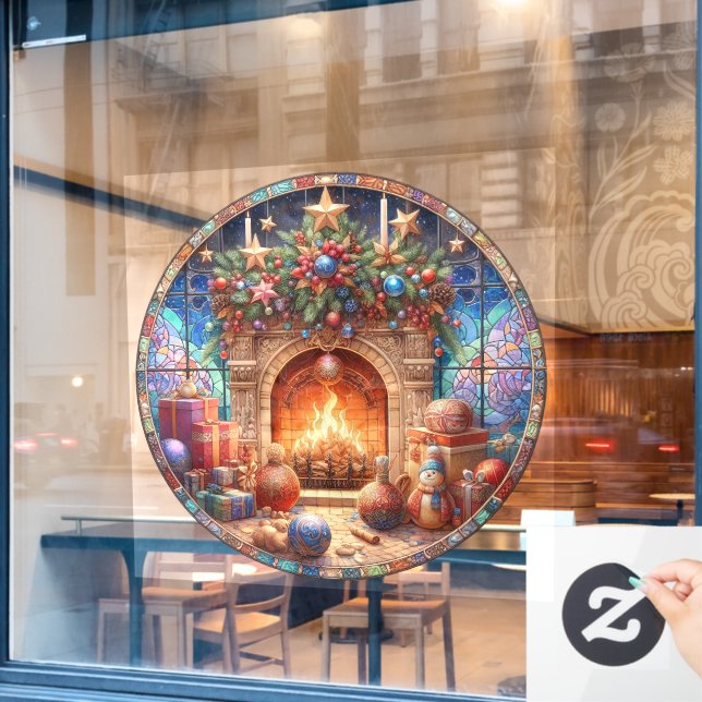 Fireplace Round Window Cling (Cafe Window)