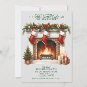 Fireplace Stockings Presents Green Party Invitation