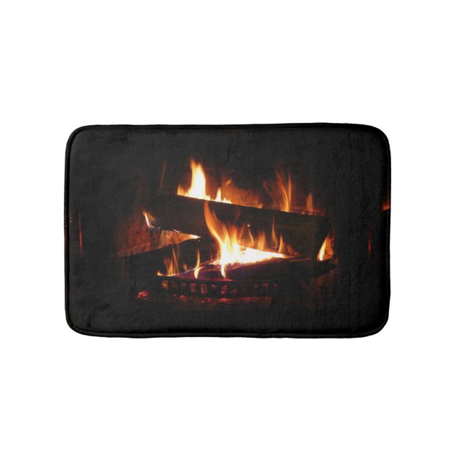 Fireplace Warm Winter Scene Photography Bath Mat (Front)