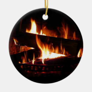 Fireplace Warm Winter Scene Photography Ceramic Ornament