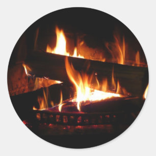 Fireplace Warm Winter Scene Photography Classic Round Sticker