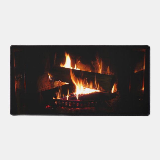 Fireplace Warm Winter Scene Photography Desk Mat (Front)