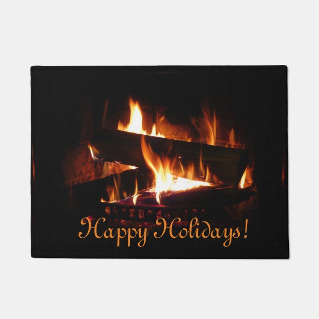 Fireplace Warm Winter Scene Photography Doormat (Front)
