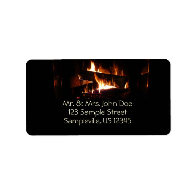 Fireplace Warm Winter Scene Photography Label (Front)