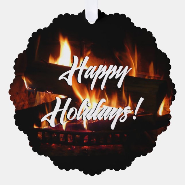Fireplace Warm Winter Scene Photography Ornament Card (Front)