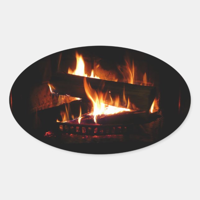 Fireplace Warm Winter Scene Photography Oval Sticker (Front)