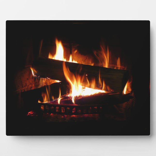 Fireplace Warm Winter Scene Photography Plaque (Front)