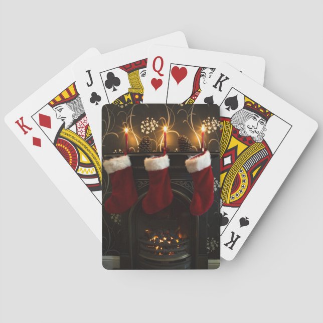 Fireplace with Christmas Stockings Playing Cards (Back)